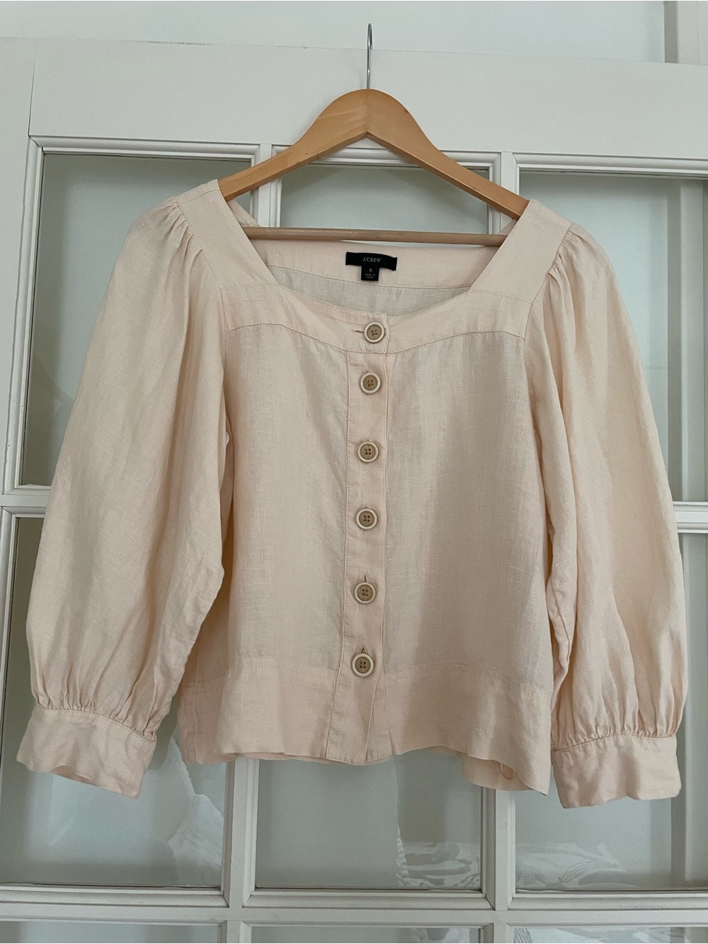 J Crew square-neck button-front 100% linen top ivory BG249 Women's Small S